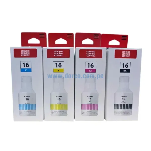 Botellas De Tintas Canon GI-16 Maxify GX6010 BKCMY, Para Impresoras Canon GX3010 / GX4010 / GX5010 / GX6010 / GX7010