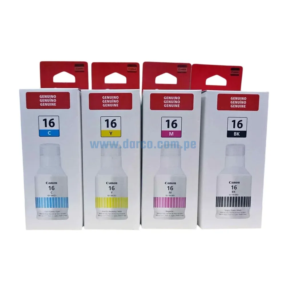 Botellas De Tintas Canon GI-16 Maxify GX6010 BKCMY, Para Impresoras Canon GX3010 / GX4010 / GX5010 / GX6010 / GX7010