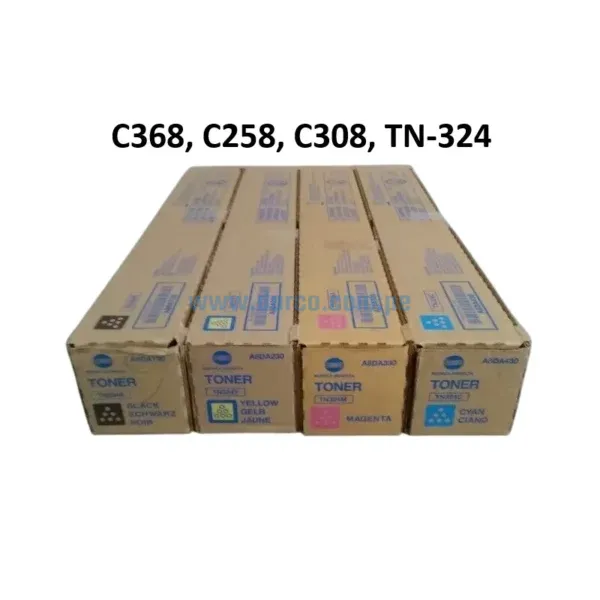 Kit De Toner Konica Minolta Bizhub C368, C258, C308, TN-324 black, Cyan, Amarillo, Magenta Rendimiento 106,000 Paginas.