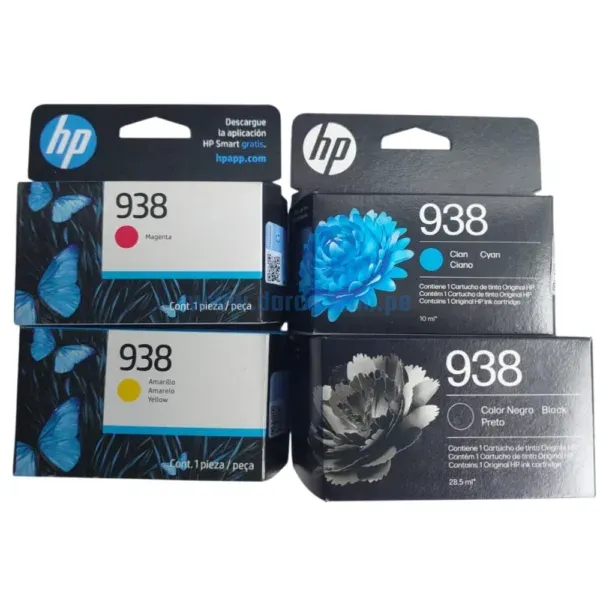 Kit Tinta Hp OfficeJet 938 (Bk, c, m, y), Para Impresoras Hp OfficeJet Pro (OJP 9130) 9110, 9120, 9130, 9730, Capacidad De 3.650 paginas