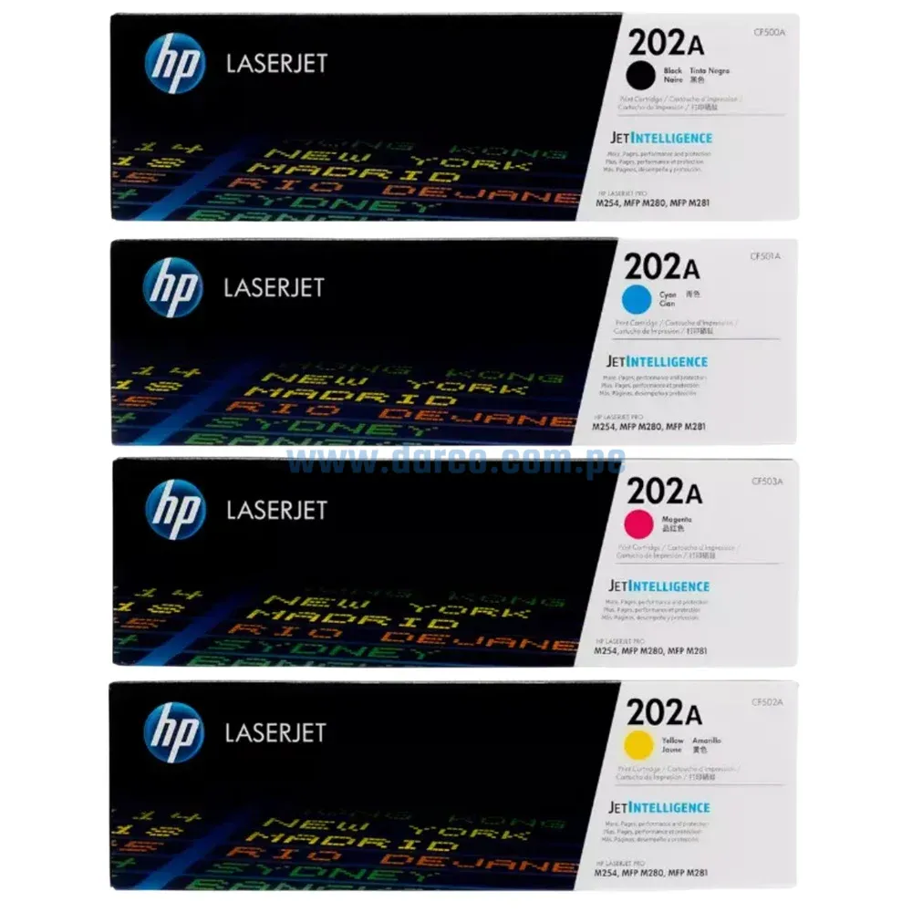 Kit Toner Hp LaserJet MFP M281, M254 (202A) Para Impresoras Hp LaserJet Pro M254dw, MFP M281cdw, M281fdw. Envíos a Nivel Nacional