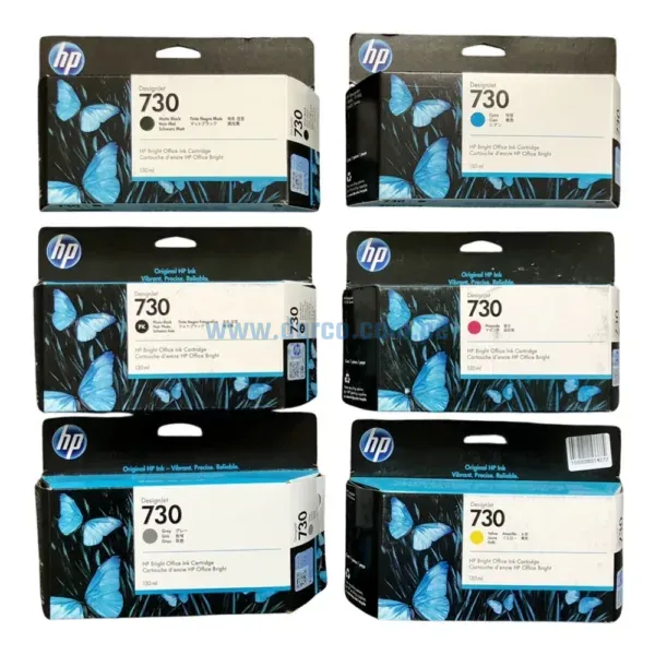 Kit De Tinta Hp 730 Cyan, Magenta, Yellow, Matte Black, Gray, Photo Black. Para Impresoras Hp DesignJet T1600, T1700, T2600, Contenido 130ml