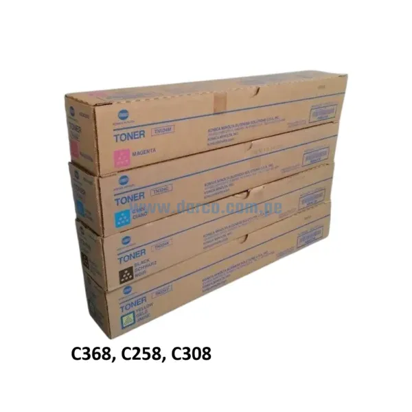 Kit De Toner Konica Minolta Bizhub C368, C258, C308, TN-324 black, Cyan, Amarillo, Magenta Rendimiento 106,000 Paginas.