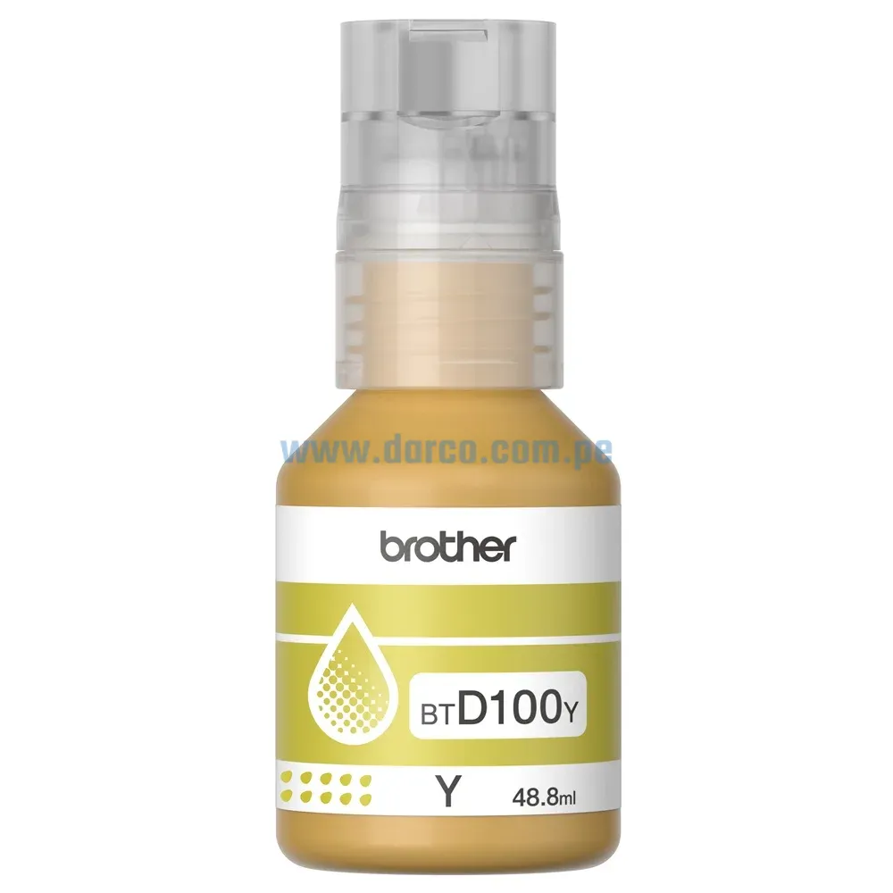 Botella De Tinta Brother BTD100Y Yellow, Para Impresoras DCP-T230 / DCP-T430W / DCP-T530DW / DCP-T730DW / MFC-T930DW, 48.8ml