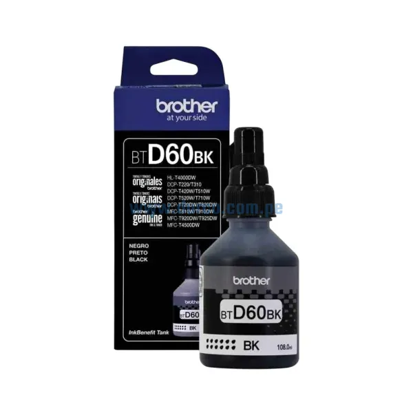 Botella De Tinta Brother BTD60BK Black, Para Impresoras DCP-T420W / T520W / T720DW / MFC-T4500DW 108.0ml. Envíos a Nivel Nacional