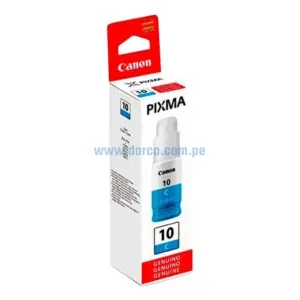 Botella De Tinta Canon GI-10C Cyan, Para Impresoras Canon Pixma G5010 / G5011 / G6010 / G6011 / G7010 / GM2010 / GM2011 Contenido 70ml