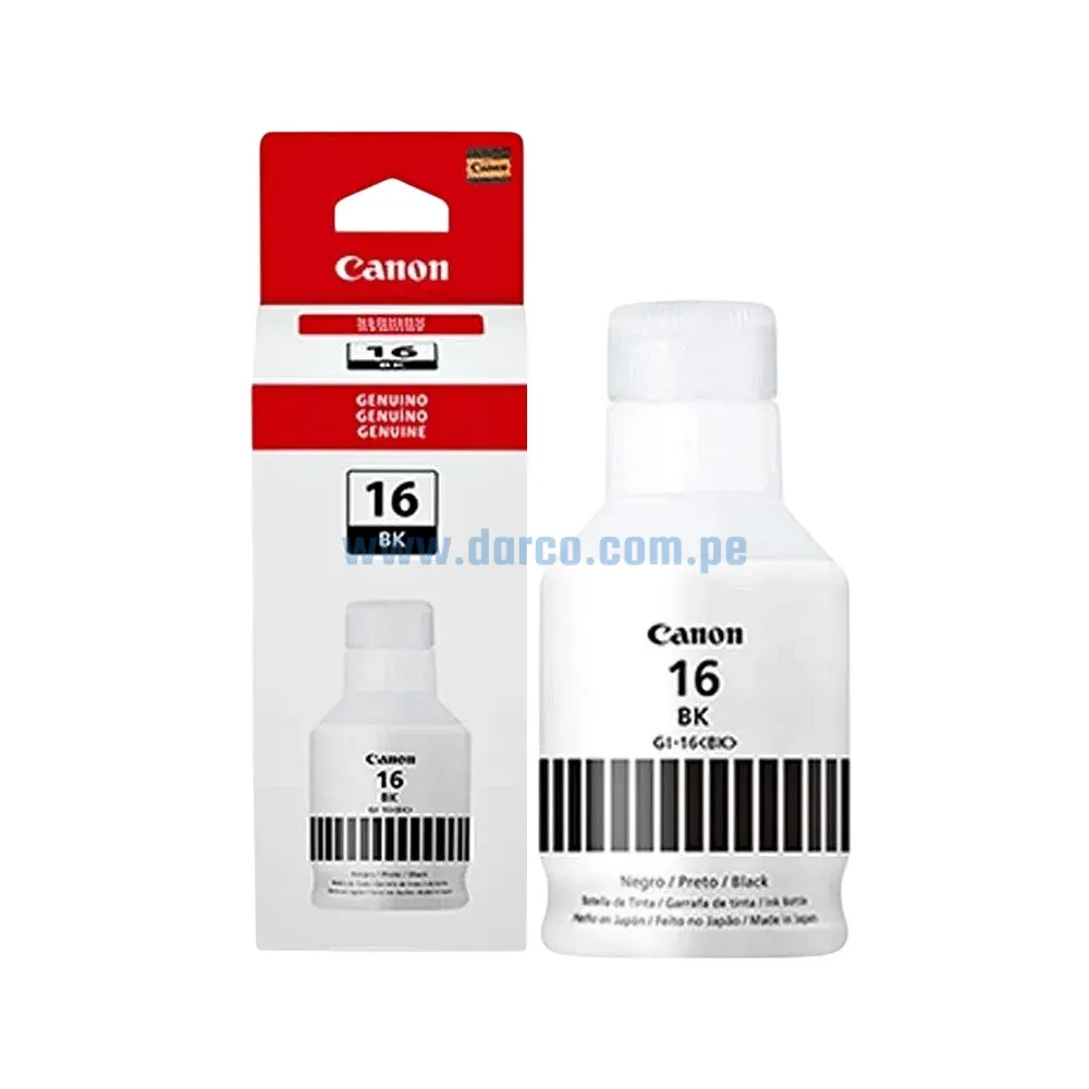 Tinta Canon GI-16BK Maxify Negro, Para Impresoras Canon GX3010 / GX4010 / GX5010 / GX6010 / GX7010, Rendimiento 9.000 Paginas