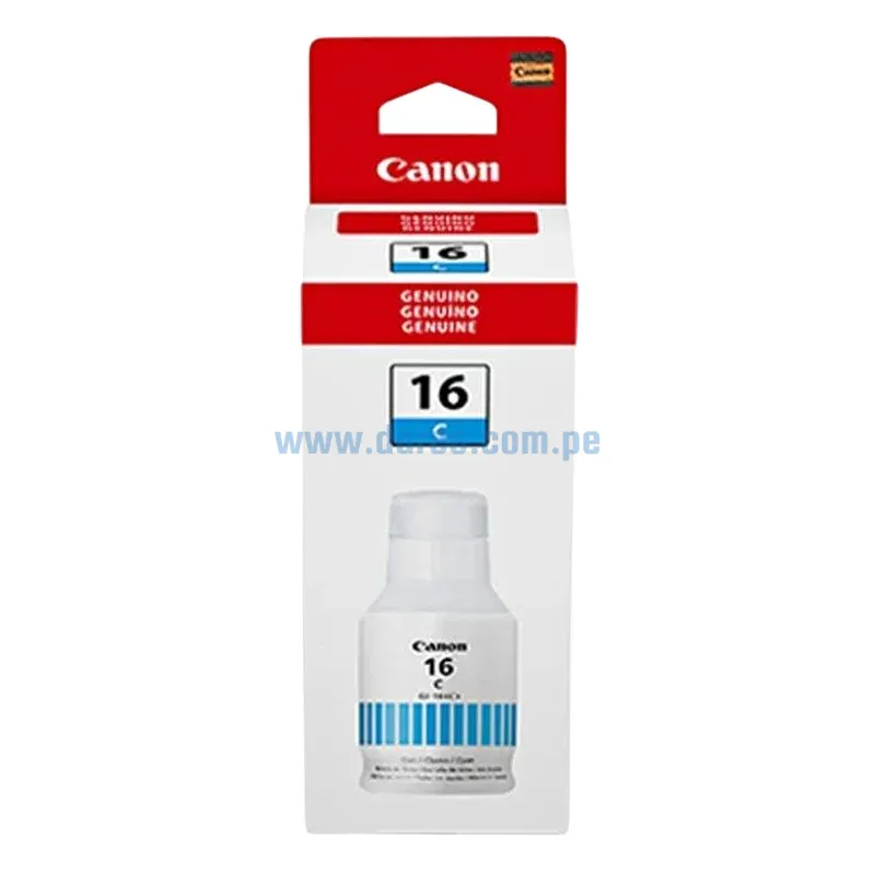 Botella De Tinta Canon GI-16C Maxify Cyan, Para Impresoras Canon GX3010 / GX4010 / GX5010 / GX6010 / GX7010, Rendimiento 9.000 Paginas