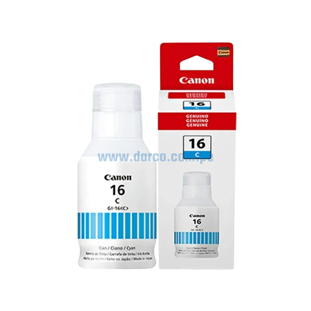 Botella De Tinta Canon GI-16C Maxify Cyan, Para Impresoras Canon GX3010 / GX4010 / GX5010 / GX6010 / GX7010, Rendimiento 9.000 Paginas