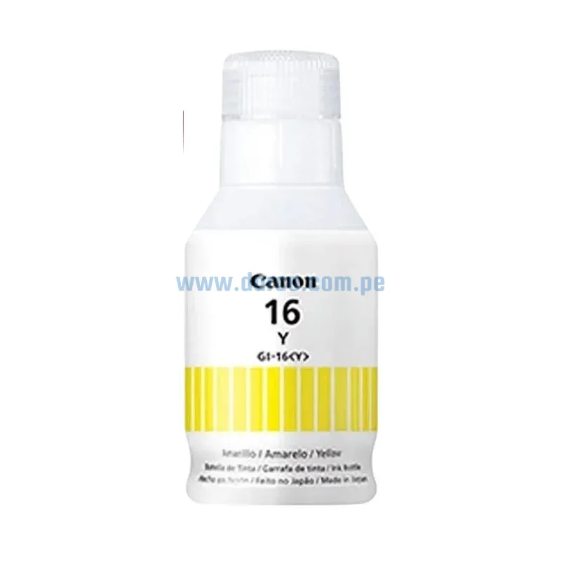 Botella De Tinta Canon GI-16Y Maxify Amarillo, Para Impresoras Canon GX3010 / GX4010 / GX5010 / GX6010 / GX7010, Rendimiento 9.000 Paginas