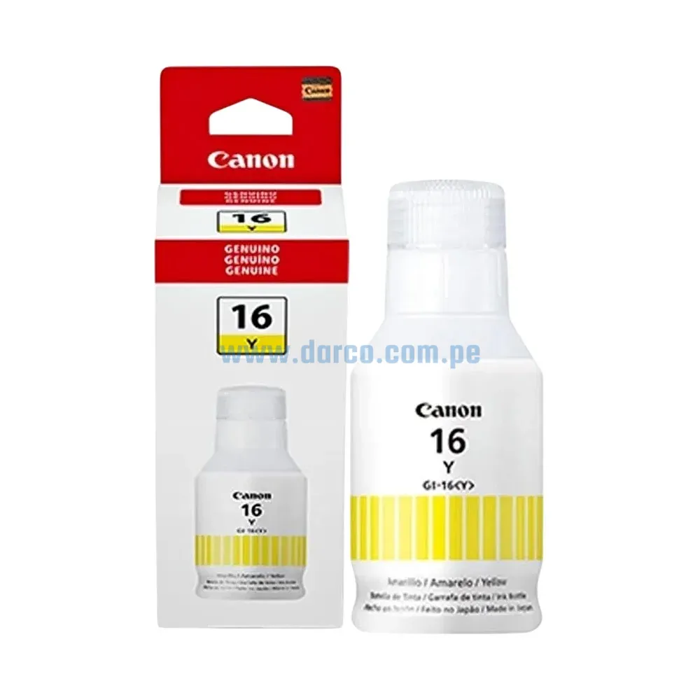 Botella De Tinta Canon GI-16Y Maxify Amarillo, Para Impresoras Canon GX3010 / GX4010 / GX5010 / GX6010 / GX7010, Rendimiento 9.000 Paginas