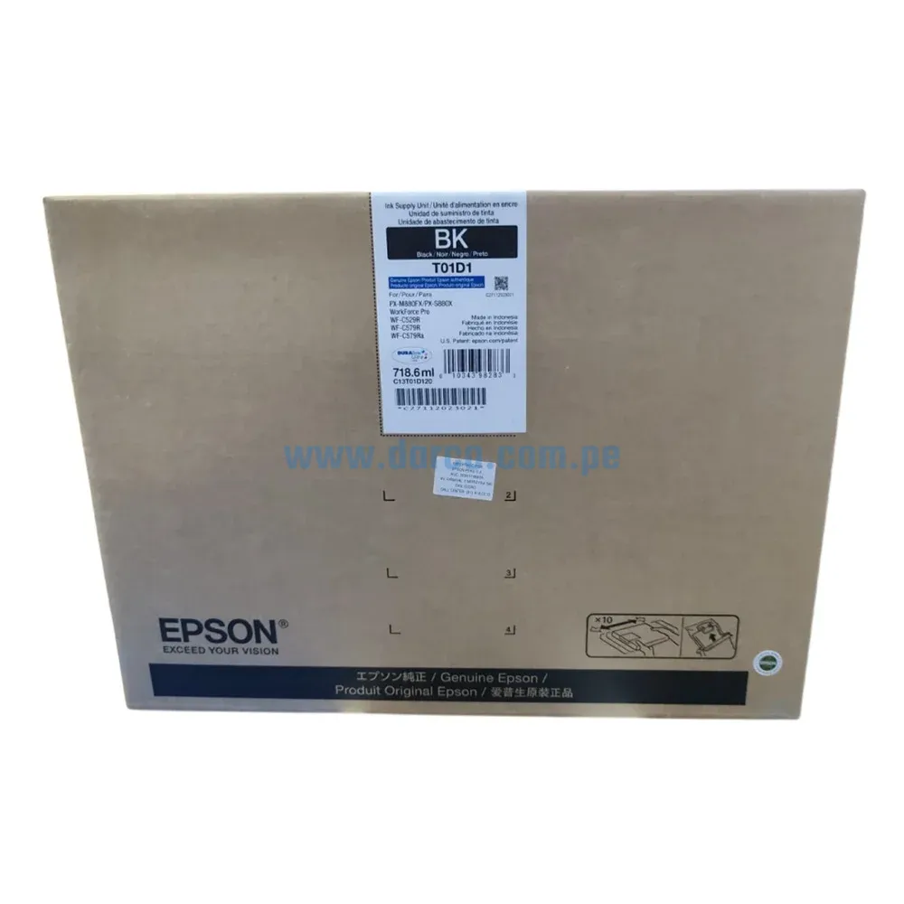 Bolsa De Tinta Epson T01D120 (T01D1) Negro, Para Impresoras Epson Workforce Pro WF-C529R, C579R, PX-M880FX, S880X, 50.000 Paginas