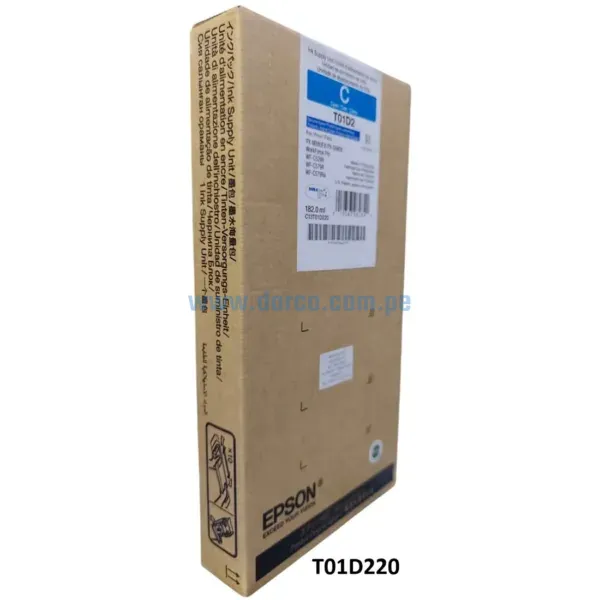 Bolsa De Tinta Epson T01D220 (T01D2) Cyan, Para Impresoras Epson Workforce Pro WF-C529R, C579R, PX-M880FX, S880X, 20.000 Paginas