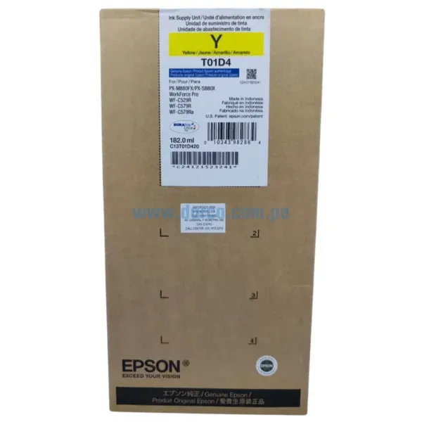 Bolsa De Tinta Epson T01D420 (T01D4) Amarillo, Para Impresoras Epson Workforce Pro WF-C529R, C579R, PX-M880FX, S880X, 20.000 Paginas