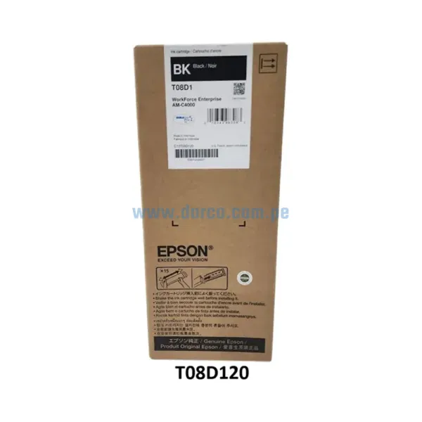 Bolsa De Tinta Epson T08D120 (T08D1) Negro, Para Impresoras Epson WorkForce Enterprise AM-C4000 50.000 Paginas. Envios a Nivel Nacional