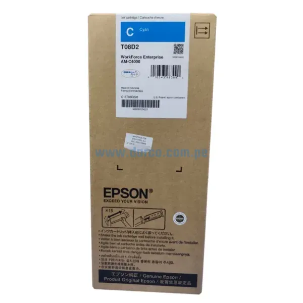 Bolsa De Tinta Epson T08D220 (T08D2) Cyan, Para Impresoras Epson WorkForce Enterprise AM-C4000, 30.000 Paginas. Envios a Nivel Nacional