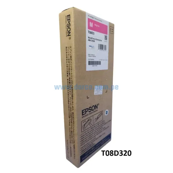 Bolsa De Tinta Epson T08D320 (T08D3) Magenta, Para Impresoras Epson WorkForce Enterprise AM-C4000, Capacidad De Impresion 30.000 Pag.