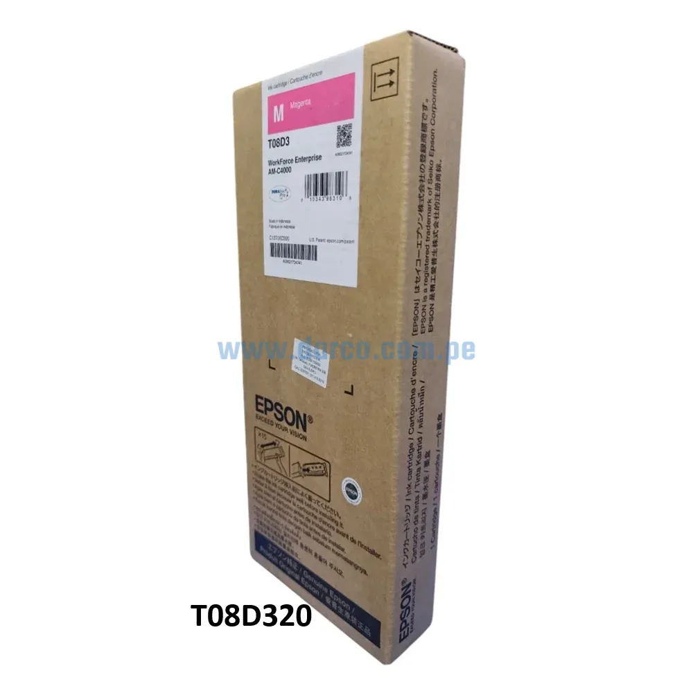 Bolsa De Tinta Epson T08D320 (T08D3) Magenta, Para Impresoras Epson WorkForce Enterprise AM-C4000, Capacidad De Impresion 30.000 Pag.