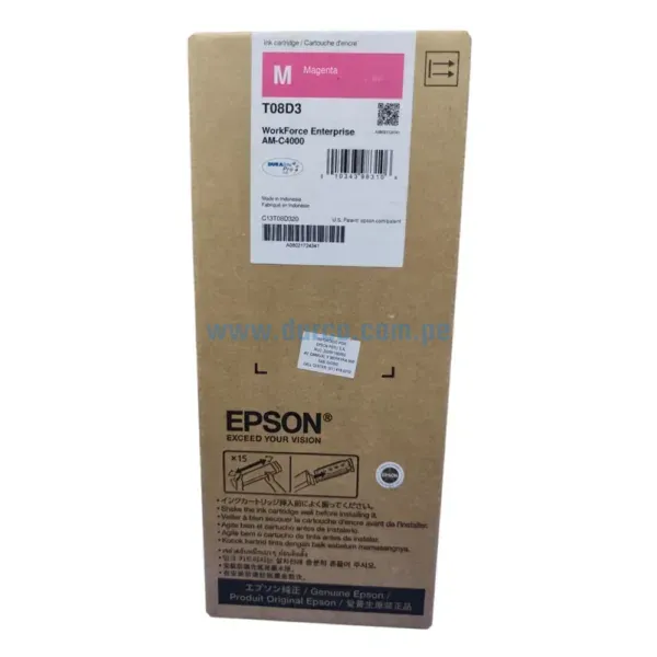 Bolsa De Tinta Epson T08D320 (T08D3) Magenta, Para Impresoras Epson WorkForce Enterprise AM-C4000, Capacidad De Impresion 30.000 Pag.