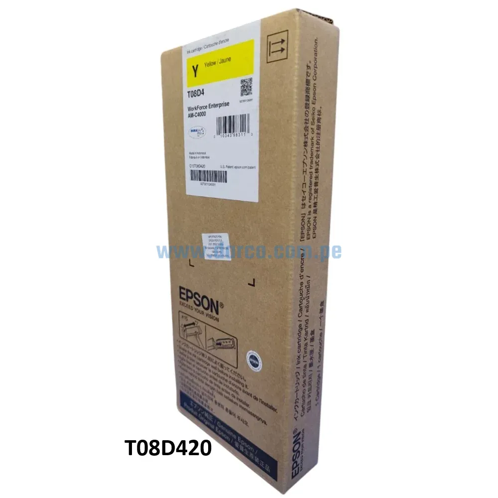 Bolsa De Tinta Epson T08D420 (T08D4) Amarillo, Para Impresoras Epson WorkForce Enterprise AM-C4000, Capacidad De Impresion 30.000 Pag.