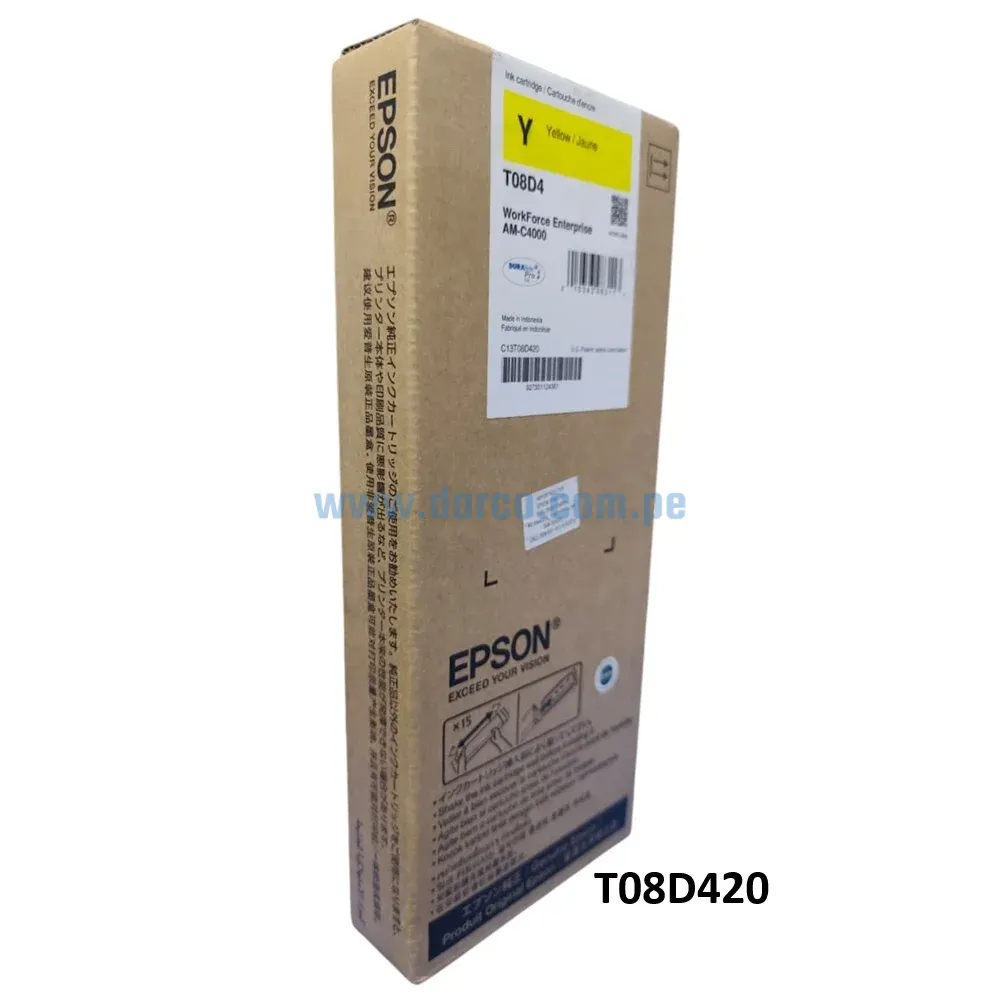 Bolsa De Tinta Epson T08D420 (T08D4) Amarillo, Para Impresoras Epson WorkForce Enterprise AM-C4000, Capacidad De Impresion 30.000 Pag.