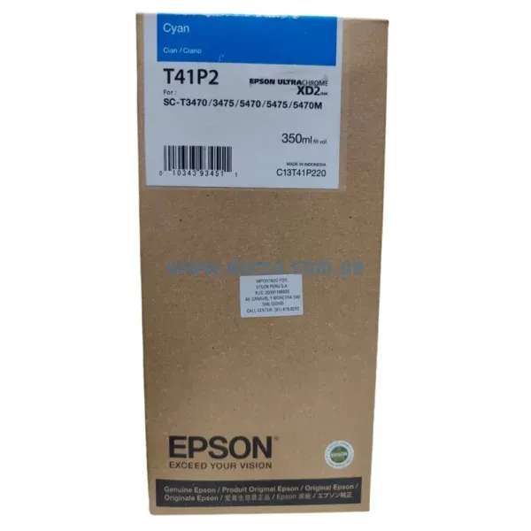 Tinta Epson T41P220 (T41P2) Cyan, Para Impresoras Epson ULTRACHROME XD2 SC-T3470, 3475, 5470, 5475,5470M 14.000 Paginas.