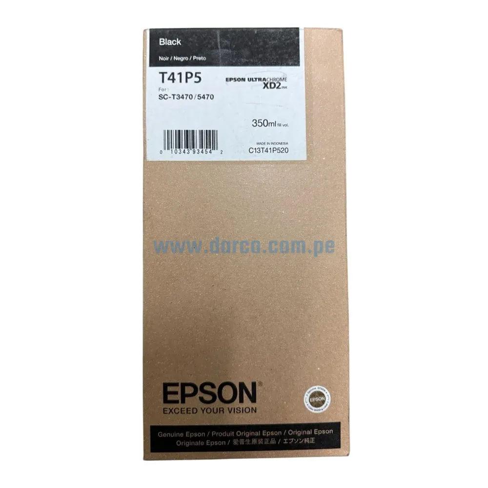 Tinta Epson T41P520 (T41P5) Negro, Para Impresoras Epson ULTRACHROME XD2 SC-T3470, 3475, 5470, 5475,5470M 14.000 Paginas.