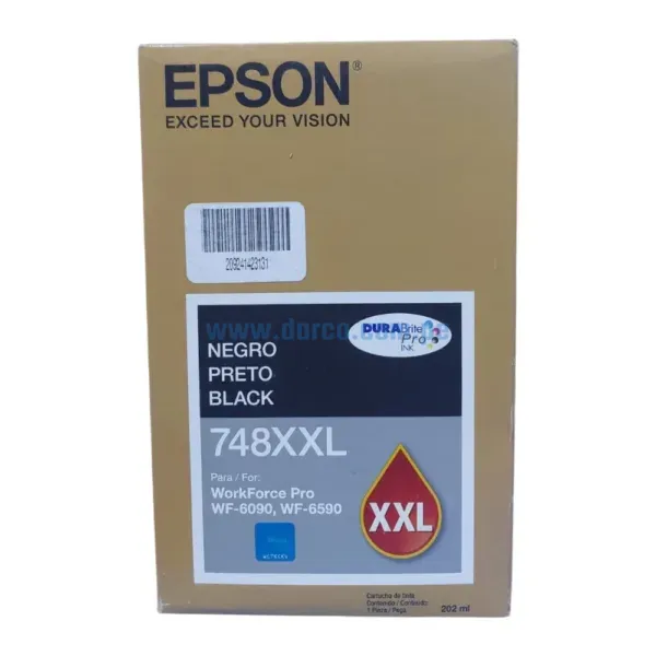 Bolsa De Tinta Epson T748XXL120 748XXL Negro, Para Impresoras Epson WorkForce Pro WF-6090, WF-6590, WF-8090, WF-8590