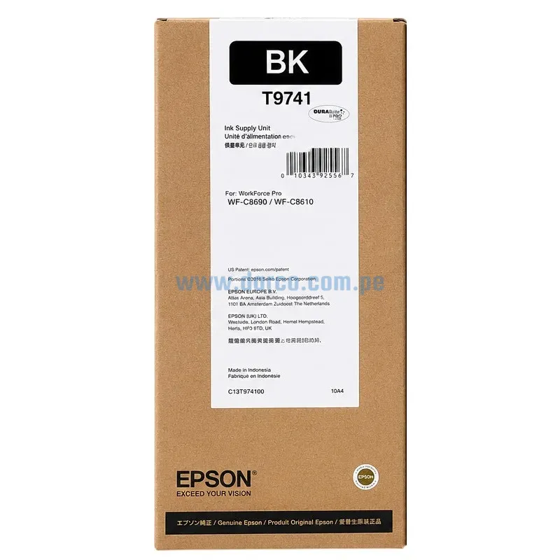 Bolsa De Tinta Epson T974120 T9741 Negro, Para Impresoras Epson Workforce Pro WF-C869R, WF-C869R Series, PX-S7070X, M7070FX 84.000 Paginas Bolsa De Tinta Epson T974120 T9741 Negro, Para Impresoras Epson Workforce Pro WF-C869R, WF-C869R Series, PX-S7070X, M7070FX 84.000 Paginas