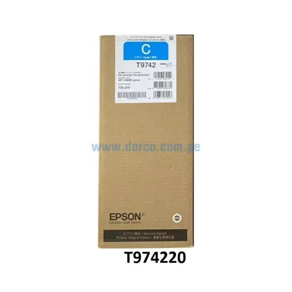 Bolsa De Tinta Epson T974220 T9742 Cyan, Para Impresoras Epson Workforce Pro WF-C869R, WF-C869R Series, PX-S7070X, M7070FX 84.000 Paginas