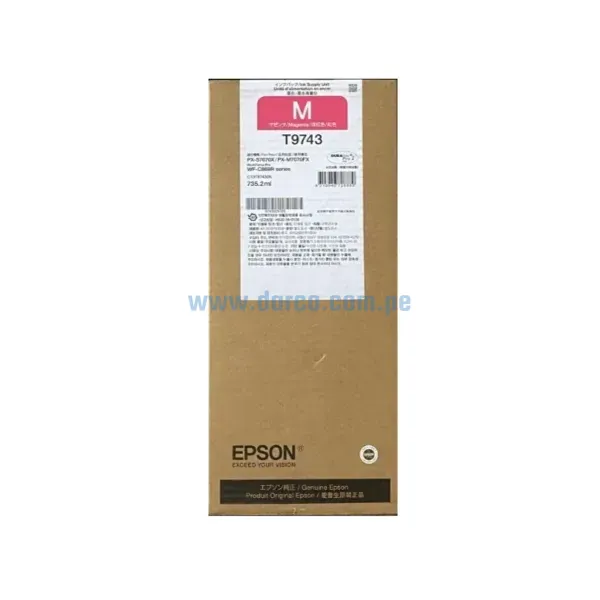 Bolsa De Tinta Epson T974320 (T9743) Magenta, Para Impresoras Epson Workforce Pro WF-C869R, WF-C869R Series, PX-S7070X, M7070FX 84.000 Paginas