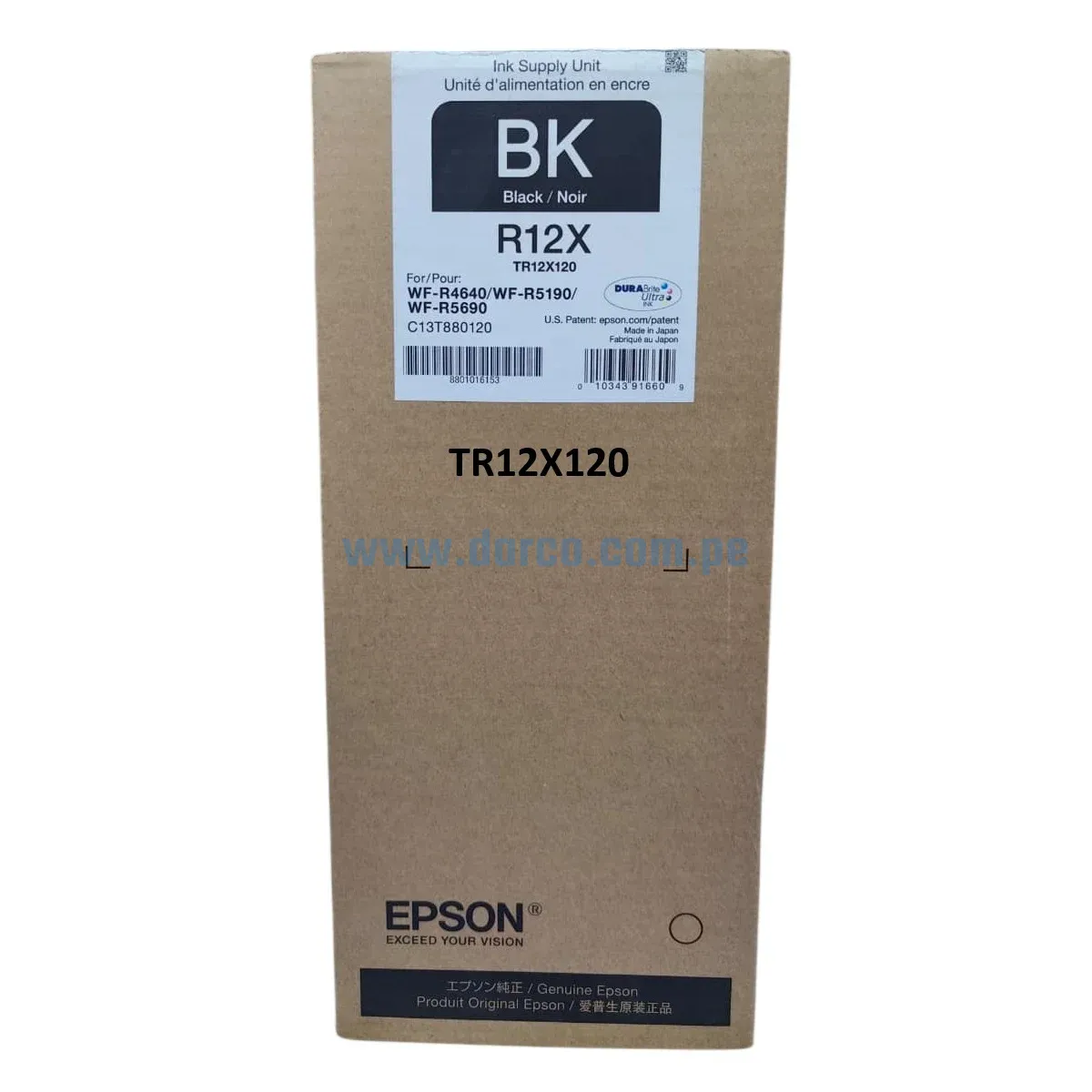 Bolsa De Tinta Epson TR12X120 (R12X) Negro, Para Impresoras Epson Workforce Pro WF-R464, WF-R5190, WF-R5690, 20.000 Paginas