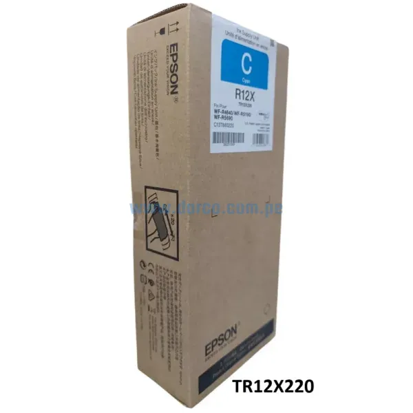 Bolsa De Tinta Epson TR12X220 (R12X) Cyan, Para Impresoras Epson Workforce Pro WF-R464, WF-R5190, WF-R5690, 20.000 Paginas