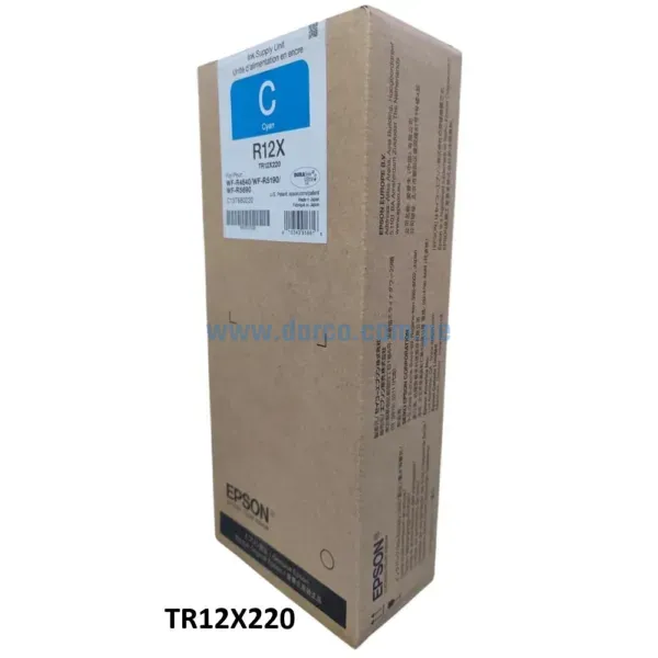Bolsa De Tinta Epson TR12X220 (R12X) Cyan, Para Impresoras Epson Workforce Pro WF-R464, WF-R5190, WF-R5690, 20.000 Paginas