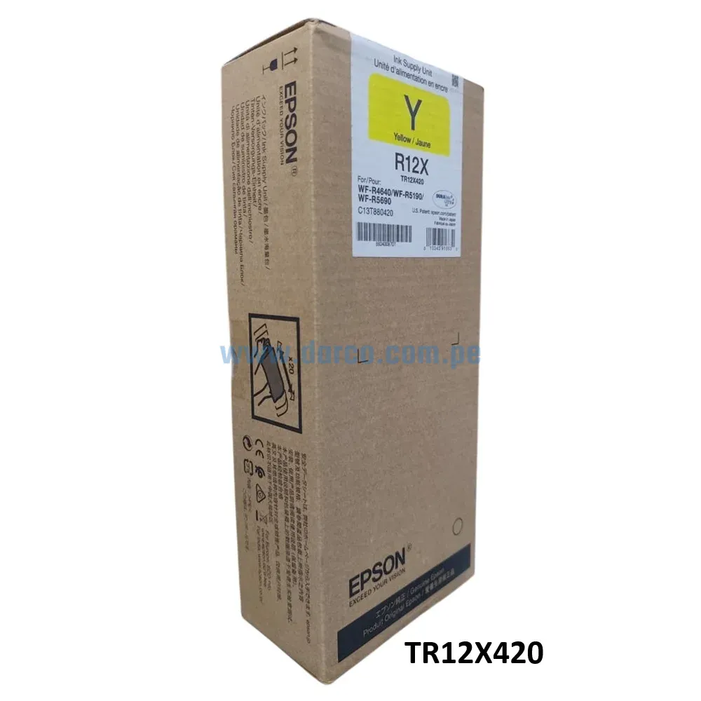 Bolsa De Tinta Epson TR12X420 (R12X) Amarillo, Para Impresoras Epson Workforce Pro WF-R464, WF-R5190, WF-R5690, 20.000 Paginas