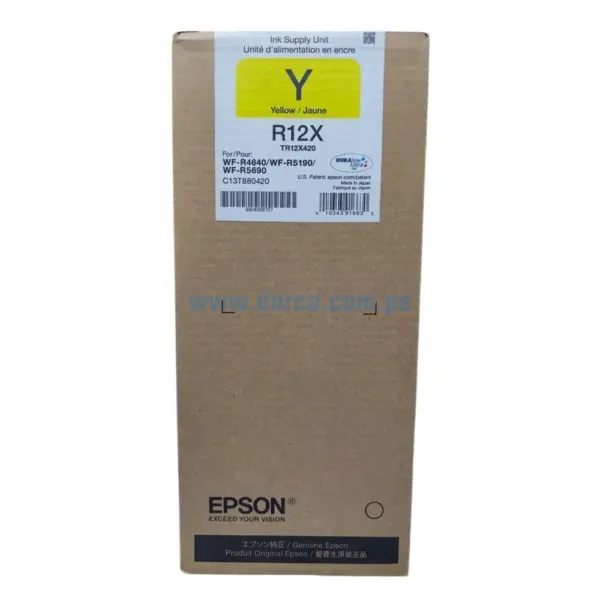 Bolsa De Tinta Epson TR12X420 (R12X) Amarillo, Para Impresoras Epson Workforce Pro WF-R464, WF-R5190, WF-R5690, 20.000 Paginas