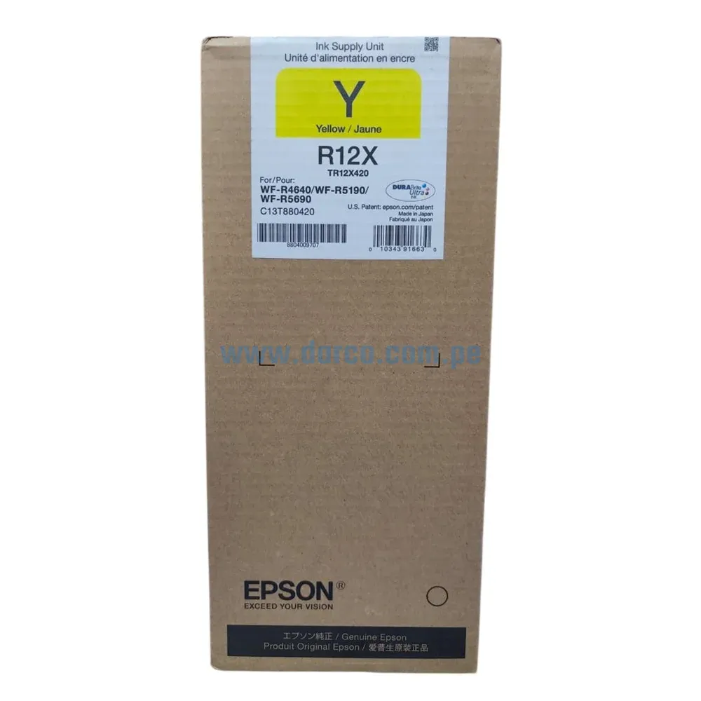 Bolsa De Tinta Epson TR12X420 (R12X) Amarillo, Para Impresoras Epson Workforce Pro WF-R464, WF-R5190, WF-R5690, 20.000 Paginas