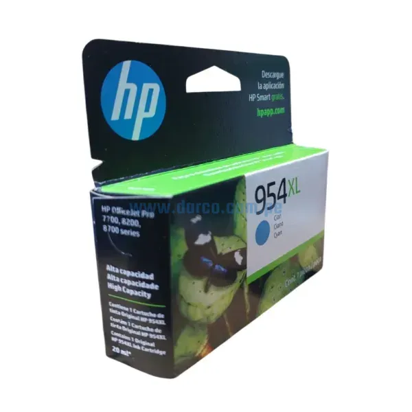 Tinta Hp L0S62AL (954XL) Cyan, Para Impresoras HP OfficeJet Pro 7720, 7740, 8210, 8720, 8730 Con Alta Capacidad De 1,600 mililitros