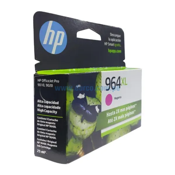 Cartucho De Tinta Hp 3JA55AL (964XL) Magenta, Para Impresoras HP OfficeJet Pro 9010, 9016, 9018, 9020, Con Alta Capacidad De 25 mililitros.