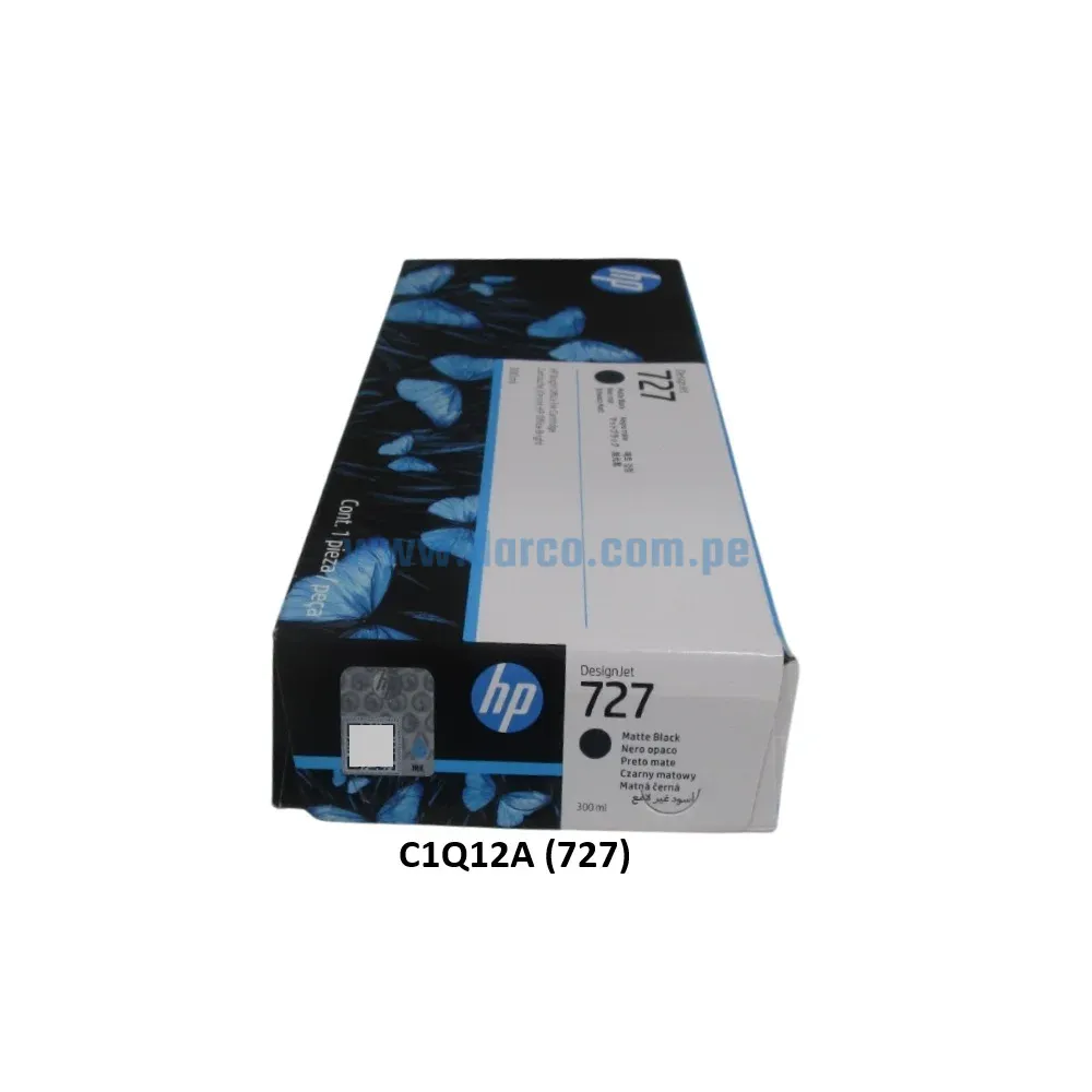 Tinta Hp C1Q12A (727) Matte Black, Para Impresoras DesignJet T1500, T930, T1530, T2530, T920, T2500, T930, T2530, 300 Mililitros