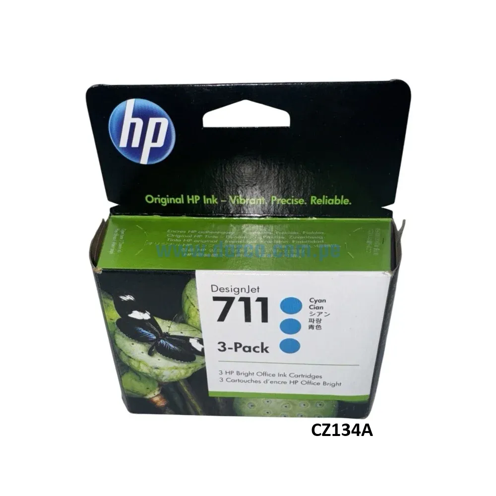 Cartucho De Tinta Hp CZ134A (711) Cyan 3 Pack Para Impresoras DesignJet T120, T130, T520, T530, Contenido De 29 Mililitros.