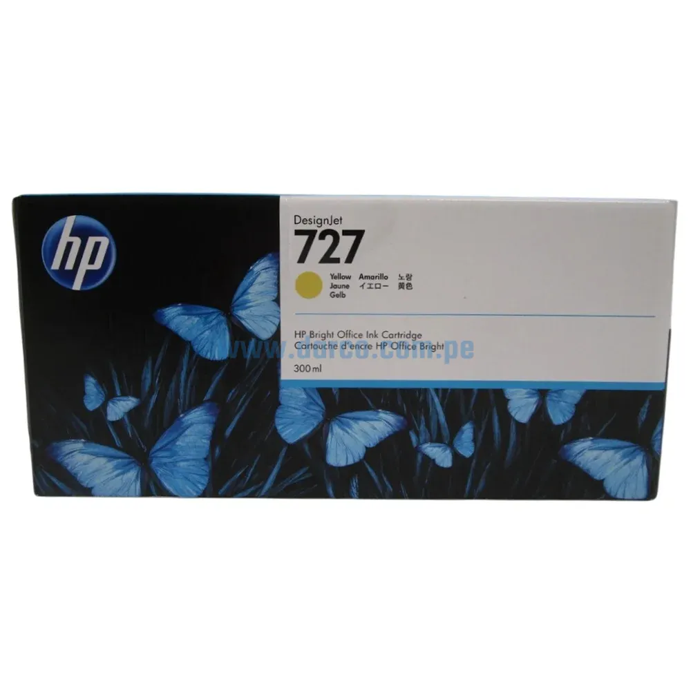 Tinta Hp F9J78A (727) Amarillo, Para Impresoras DesignJet T1500, T930, T1530, T2530, T920, T2500, T930, T2530, 300 Mililitros