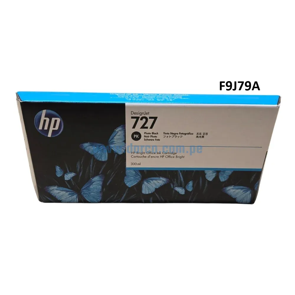 Tinta Hp F9J79A (727) Photo Black, Para Impresoras DesignJet T1500, T930, T1530, T2530, T920, T2500, T930, T2530, 300 Mililitros
