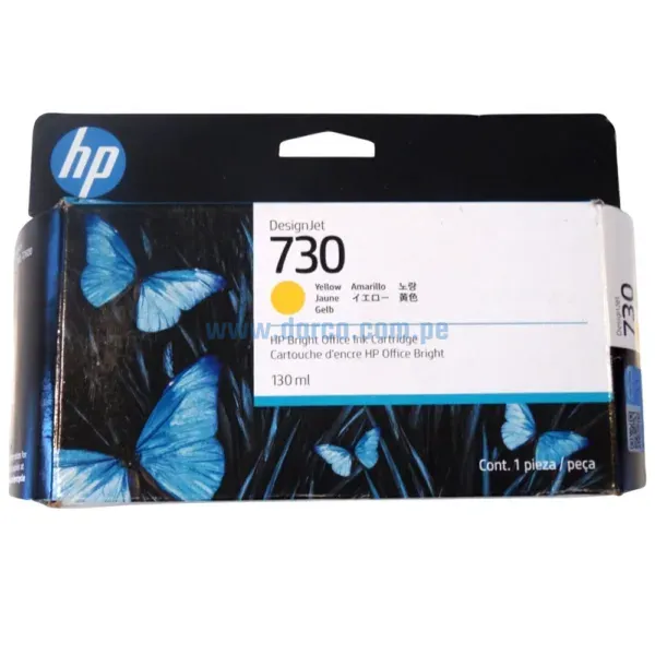 Cartucho De Tinta Hp P2V64A (730) Amarillo, Para Impresoras Hp DesignJet T1600, T1700, T2600, Contenido 130 Mililitros.
