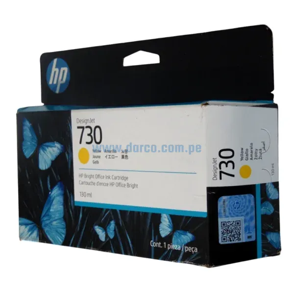 Cartucho De Tinta Hp P2V64A (730) Amarillo, Para Impresoras Hp DesignJet T1600, T1700, T2600, Contenido 130 Mililitros.