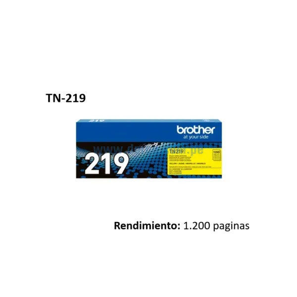 Toner Brother TN-219Y Amarillo, Para Impresoras DCP-L3560CDW, MFP-L3760CDW, HL-L3280CDW, Capacidad De Impresión 1.200 Paginas.