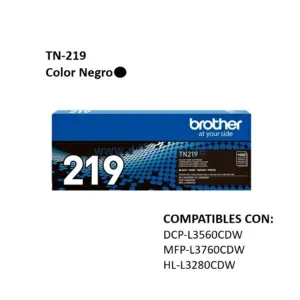 Toner Brother TN-219K Negro, Para Impresoras DCP-L3560CDW, MFP-L3760CDW, HL-L3280CDW, Capacidad De Impresión 1.500 Paginas.