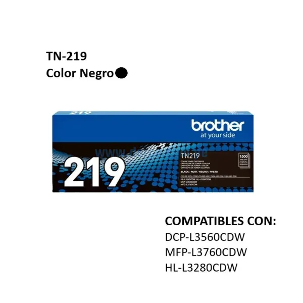 Toner Brother TN-219K Negro, Para Impresoras DCP-L3560CDW, MFP-L3760CDW, HL-L3280CDW, Capacidad De Impresión 1.500 Paginas.