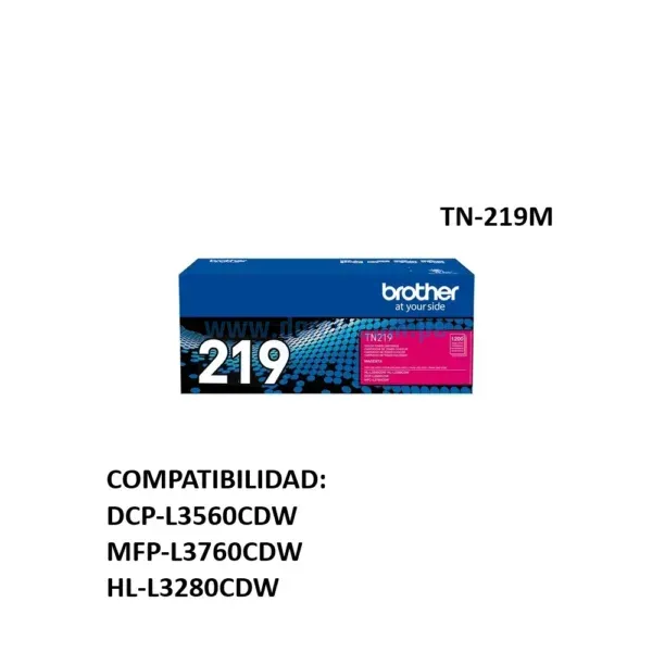 Toner Brother TN-219M Magenta, Para Impresoras DCP-L3560CDW, MFP-L3760CDW, HL-L3280CDW, Capacidad De Impresión 1.200 Paginas.