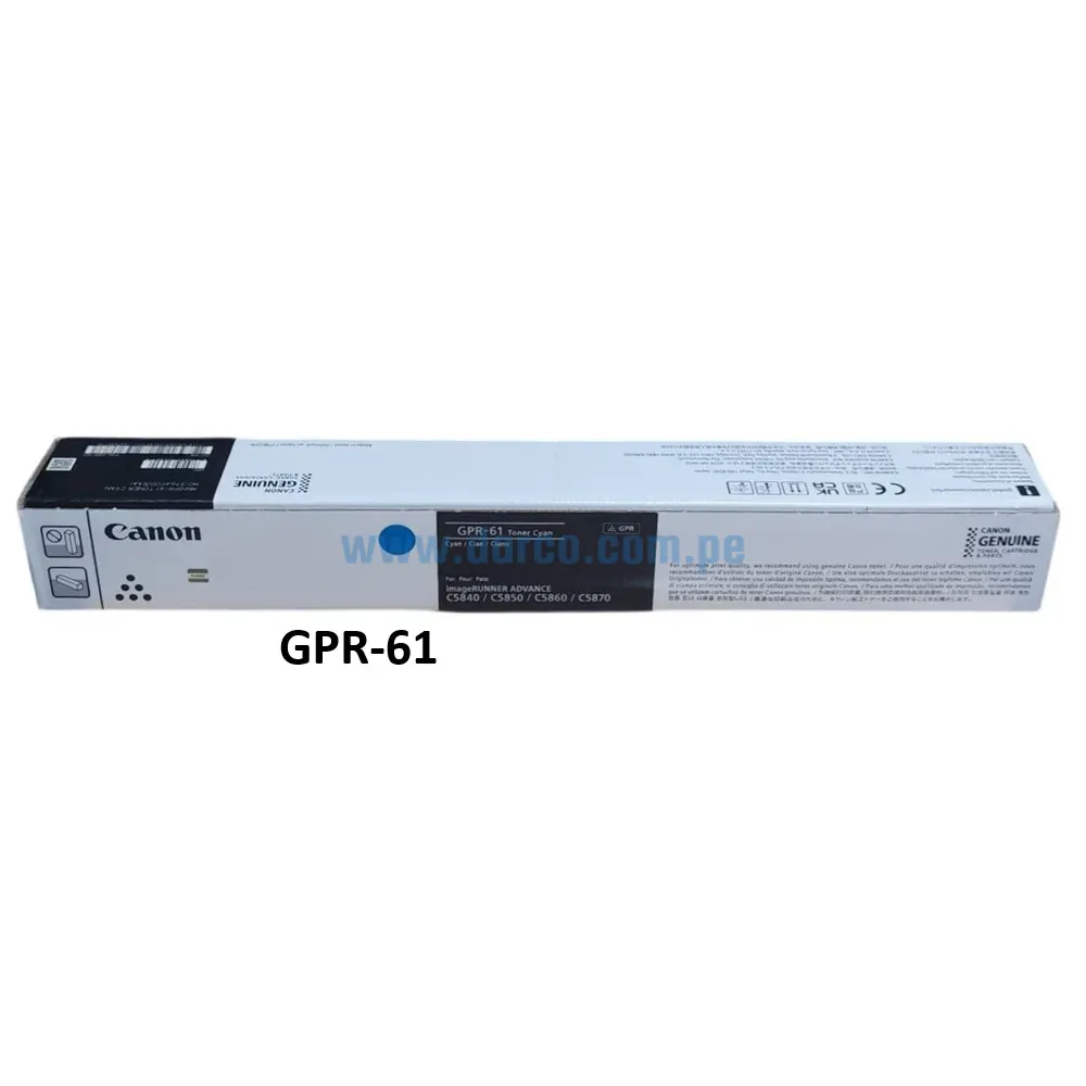 Toner Canon GPR-61 Cyan, Para Fotocopiadoras Canon iR ADV DX C5840i, C5850i, C5860i, C5870i Capacidad De Impresión 60.000 Paginas.